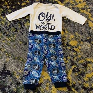 Baby’s First Hanukkah set oy to the world onesie and jogger